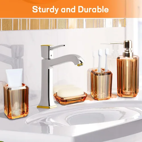 Vista 6 de Juego de accesorios de baño, juego de 4 piezas de accesorios de baño acrílico de alta calidad con dispensador de jabón de loción, taza de enjuague