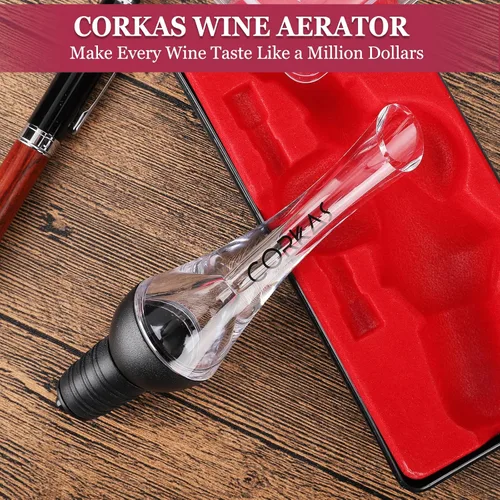 Vista 5 de CORKAS Aireador de vino de calidad profesional, vertedor de vino 2 en 1, aireador de vino y boquilla de decantador para airear vino al instante