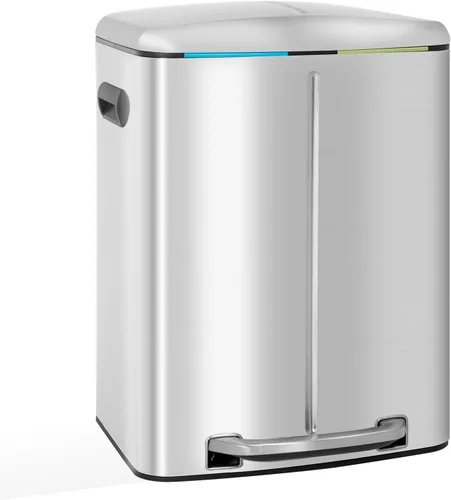 Vista 12 de Basurero de cocina con tapa para oficina, dormitorio, baño, cubo de basura con pedal a prueba de huellas dactilares, contenedor de basura de acero
