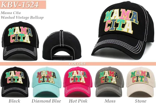 Vista 3 de ScarvesMe Gorra de béisbol ajustable de algodón lavado vintage bordado Mamacita para mujer