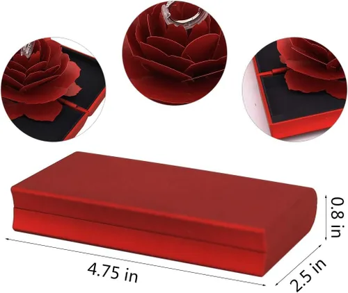 Vista 4 de Orichane Caja de anillo de compromiso de rosa, caja de regalo de terciopelo, caja de regalo para boda, San Valentín (caja roja)