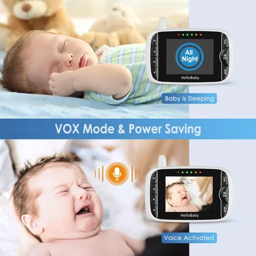 Vista 5 de HelloBaby Monitor de bebé con cámara y audio, pantalla LCD IPS, monitor de video sin WiFi, visión nocturna infrarroja, pantalla de temperatura