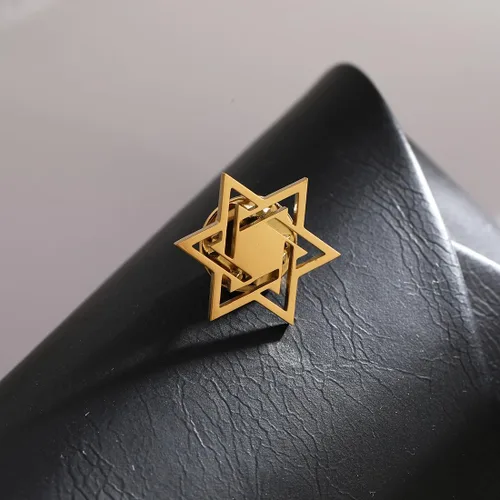 Vista 4 de Broche de acero inoxidable con diseño de estrella de David para hombres y mujeres con solapa