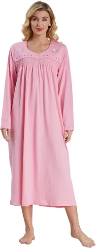 Vista 22 de Keyocean - Camisones para mujer, de algodón suave, cómodo, ligero, bordado, de manga larga, para dormir Azul