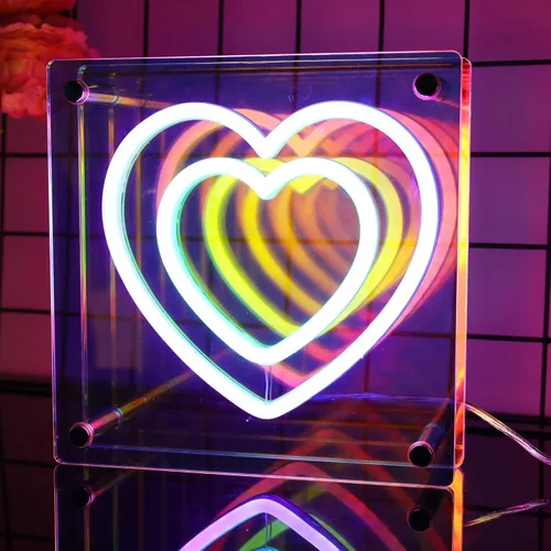 Vista 5 de Attivolife Letrero de neón de corazón infinito, lámpara de neón rosa iluminada, romántica caja de luz LED arcoíris con alimentación USB, decoración