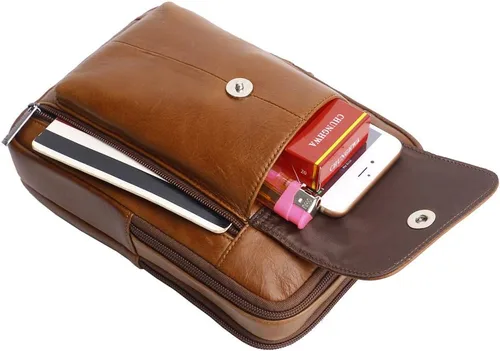 Vista 7 de Hebetag Bolso bandolera de cuero pequeño para hombres y mujeres, para viajes al aire libre, negocios