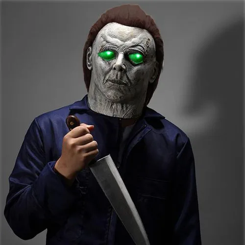 Vista 3 de Led Latex Mask for Halloween Michael Kills Cosplay Scary Masks with Hair Horror Killer Dress Up Costumes Adult Man Masks
