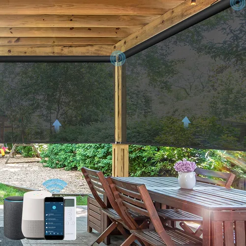 Vista 9 de Persianas enrollables motorizadas para exteriores, persianas enrollables para patio, funciona con Alexa, Google Homekit, Apple Homekit, parasol