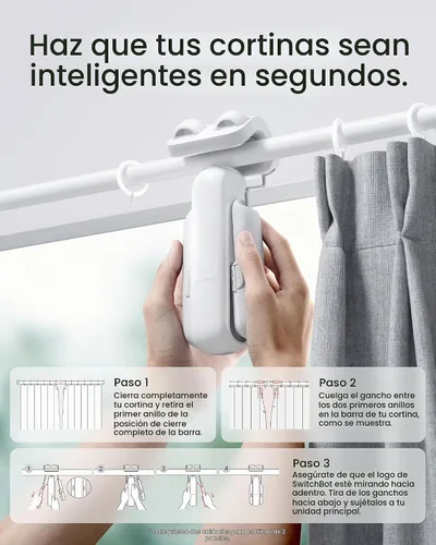 Vista 2 de SwitchBot - 2 paquetes de abridor de cortinas inteligente automático con Hub3 - Control remoto Bluetooth con aplicación/temporizador, motor de alto