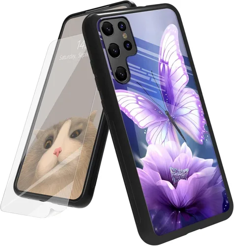 Vista 186 de Funda para Samsung Galaxy A12 5G con protector de pantalla, parte trasera de vidrio templado + TPU de silicona suave que absorbe los golpes