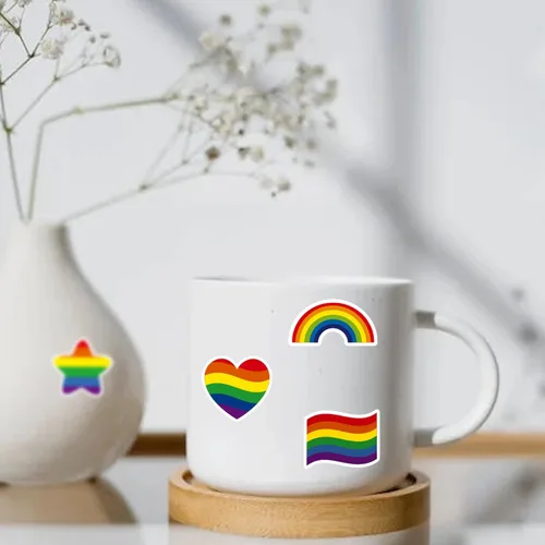 Vista 6 de Starboling 500 calcomanías de orgullo, calcomanías de corazón de arco iris del orgullo del progreso para gays lesbianas bisexuales, desfiles del mes
