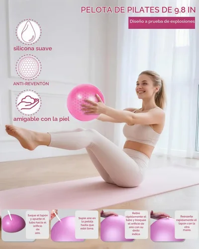 Vista 5 de Home Pilates Essentials Set de equipo de pilates para mujer con guía de usuario completa, anillo de pilates de 13 pulgadas, pelota de ejercicio