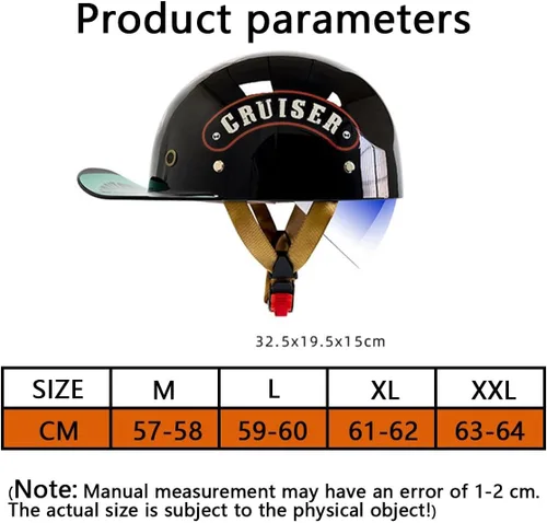 Vista 3 de Gorra de béisbol ligera, medio casco para adultos, aprobado por DOT, para hombres y mujeres, casco retro de 3/4 de cara abierta, diseño fresco