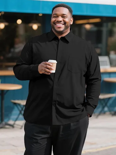 Vista 3 de Camisas grandes y altas para hombres, camisas de vestir casuales de manga larga con botones y bolsillo para negocios, viajes, uso diario