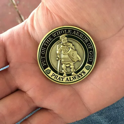 Vista 6 de Moneda de desafío de armadura de Dios, Medallón de coleccionista de monedas de oración