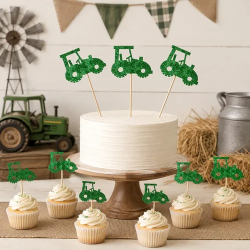 Vista 5 de Palitos de centro de mesa de tractor, paquete de 12 decoraciones de mesa de doble cara para cumpleaños, baby shower