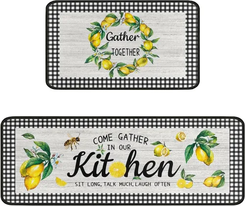 Vista 10 de Juego de 2 tapetes de cocina estilo bohemio para cocina, diseño azteca occidental, color negro, antideslizantes, lavables, para el suelo, 2 piezas