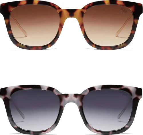 Vista 2 de SOJOS Paquete de 2 lentes de sol polarizados cuadrados clásicos para mujeres y hombres UV400 SJ2050