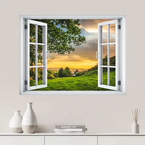 Vista 35 de SIGNWIN Adhesivo de pared removible/mural de pared para ventana, vegetación exuberante y árboles iluminados por el sol, fotografía, realismo