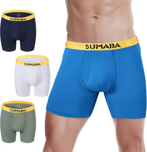 Vista 39 de SUMABA Calzoncillos tipo bóxer de pierna larga para hombre, con bolsa que no se suben para hombre 1 paquete: verde militar02