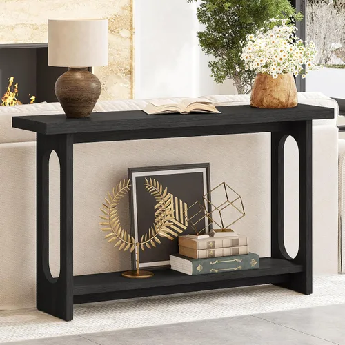 Vista 11 de Mesa consola negra, mesa de entrada de madera de 55 pulgadas, mesas estrechas para sofá, mesas de pasillo para sala de estar, entrada, vestíbulo