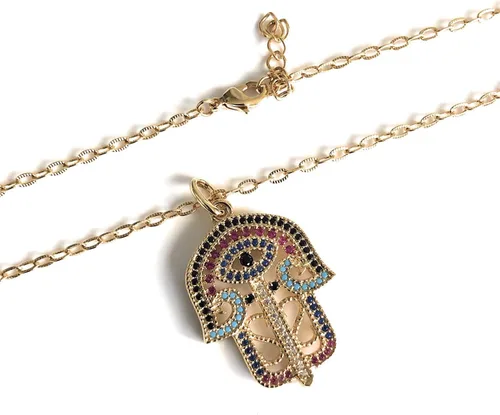 Vista 4 de Big Hamsa Hand Evil Eye Good Lariat Collar de 22 pulgadas