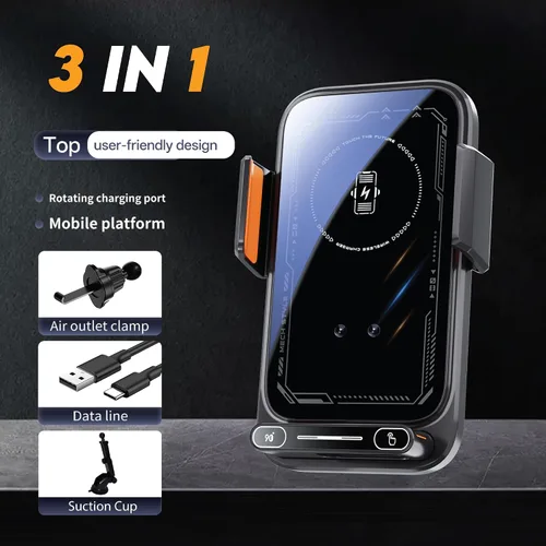 Vista 2 de Soporte de teléfono inalámbrico para cargador de coche de 15 W con control de gestos, sujeción automática Hands free operation, 90 degree auto