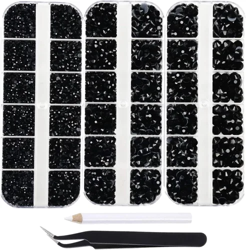 Vista 21 de Massive Beads Más de 9500 diamantes de imitación termoadhesivos redondos de vidrio con parte trasera plana para hacer tú mismo con 1 pinza y 1 12