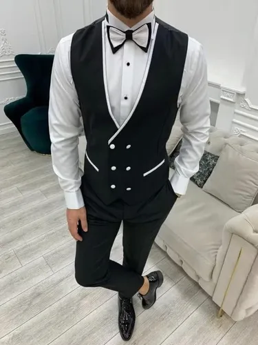 Vista 3 de Esmoquin de ajuste entallado de 3 piezas para hombre, con un botón, chaleco, chaleco, para boda, baile de graduación