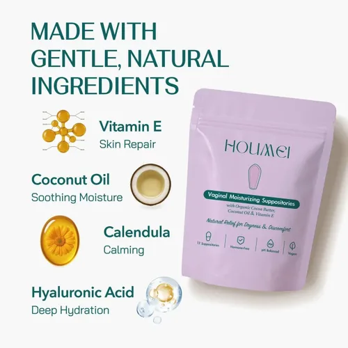 Vista 3 de Supositorios vaginales con vitamina E y ácido hialurónico, hidratante femenino orgánico para alivio de sequedad y molestias, cuidado femenino