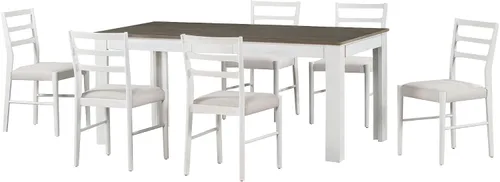 Vista 8 de Juego de comedor de madera de 7 piezas, mesa extensible multifuncional con hojas de 12 pulgadas y 2 cajones, más 6 cómodas sillas de comedor