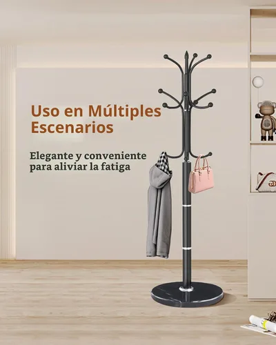 Vista 6 de Snaikor Perchero de metal independiente, soporte de perchero resistente con base de mármol natural, árbol de abrigos modernos en negro para colgar