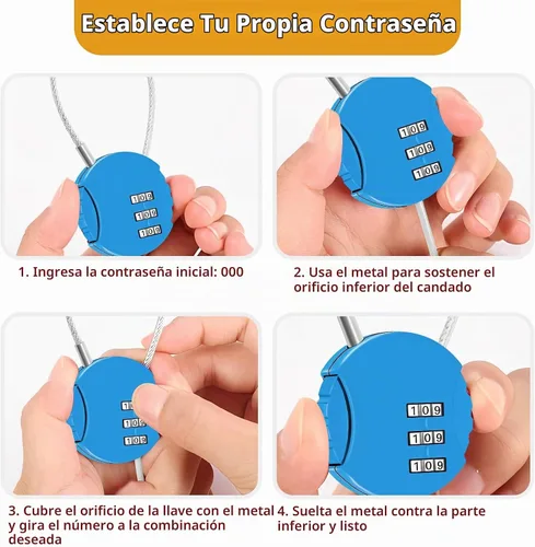 Vista 3 de Candado de combinación de 6 unidades, 3 dígitos para exteriores, mini candado de combinación impermeable para cerradura de gimnasio escolar, mochila