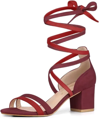 Vista 20 de Allegra K Sandalias con cordones y tacón de bloque de color con punta Beige