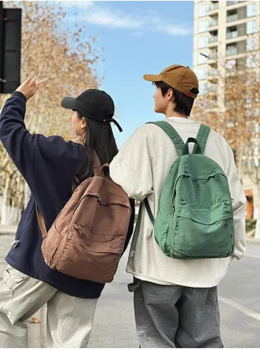 Vista 7 de Mochila de lona para mujeres y hombres, linda mochila vintage para laptop universitaria, hippie, grunge, casual, mochila de viaje, Marrón, Mediana