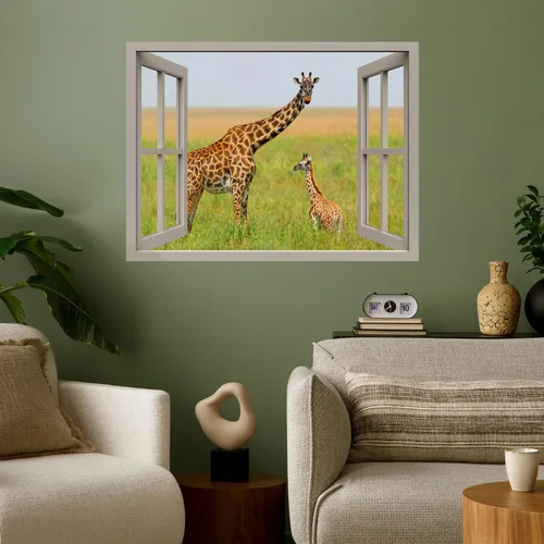 Vista 13 de wall26 Adhesivo decorativo para pared, diseño de oso y mariposa fuera de una ventana abierta, no se pega ni se pega, papel tapiz no tejido