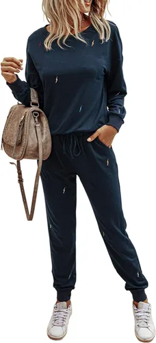 Vista 14 de Prettygarden - Conjunto de pijama de dos piezas para mujer, diseño de teñido anudado, sudadera informal de manga larga con pantalones largos, ropa
