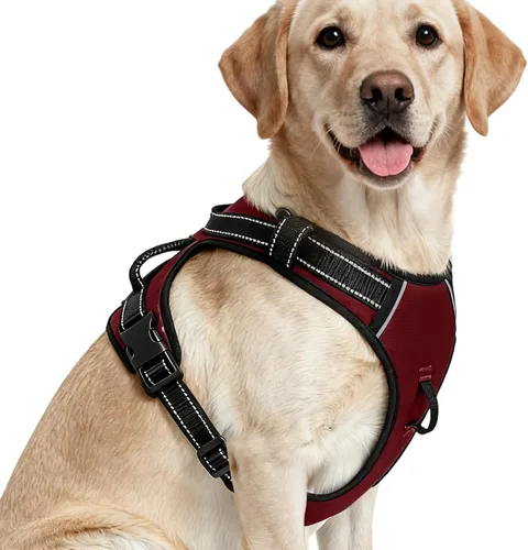 Vista 133 de Arnés para perro sin tirones, chaleco reflectante acolchado suave sin estrangulamiento, con clip frontal y asa superior, 2 hebillas de liberación