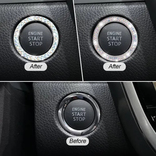 Vista 5 de Calcomanías de anillo de arranque de motor con diamantes de imitación para automóvil, 1 taladro de drenaje único y 1 cubierta de botón de arranque