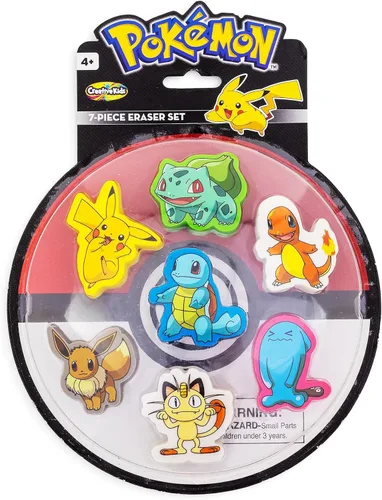 Vista 2 de Creative Kids Paquete de 7 borradores de Pokémon, Pikachu, Bulbasaur, Squirtle, Charmander, Eevee, Meowth, Wobbuffet