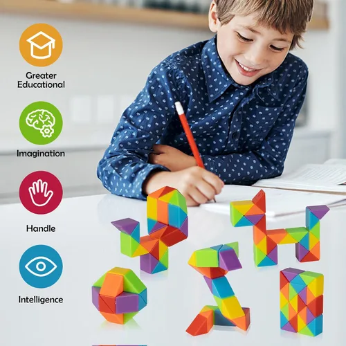 Vista 3 de Cubo de serpiente mediano, paquete de 4 juguetes sensoriales para aliviar el estrés, suministros a granel, bolsas de regalo, juguetes para ansiedad