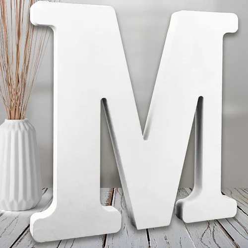 Vista 26 de AOCEAN Letras de madera blanca de 8 pulgadas, letras de madera sin terminar para pared, letras decorativas de pie en rodajas, decoración de tablero