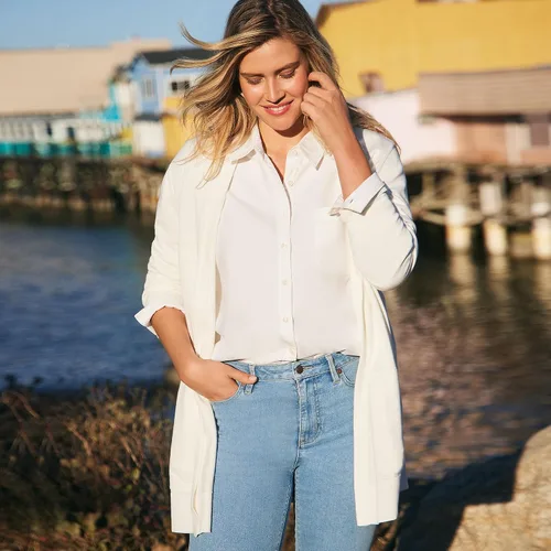 Vista 4 de Lands' End Cárdigan largo abierto de algodón para mujer