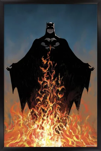 Vista 8 de Trends International DC Comics Batman - Póster de pared de fuego, 22.4 pulgadas de largo x 14.7 pulgadas, versión enmarcada de madera de granero