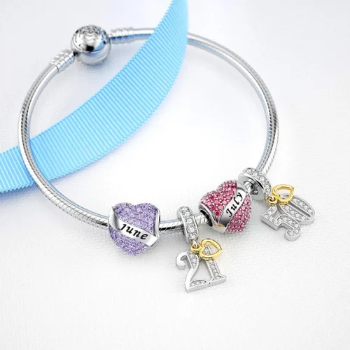 Vista 3 de Abalorio Dalaran de plata de ley 925 con forma de corazón, para brazalete, feliz cumpleaños, para mujer