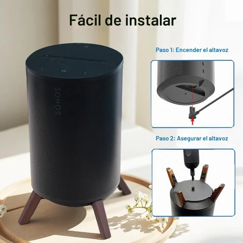 Vista 4 de Soporte de escritorio de madera Soporte de trípode de madera para Sonos Era 100 Alexa Altavoz