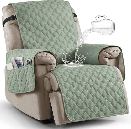 Vista 26 de Ruaozz Funda para Silla Reclinable 100% Impermeable Antideslizante Funda Reclinable para Silla Reclinable Funda de Asiento de Silla Lavable con Beige