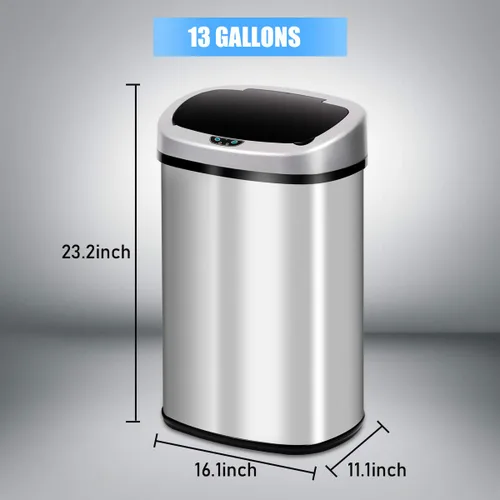 Vista 6 de HGS Basurero de cocina de 13 galones, de acero inoxidable con tapa, sensor automático, sin tacto, de gran capacidad, para el hogar, baño, oficina