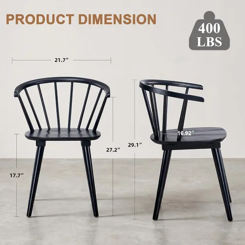 Vista 2 de DUHOME Windsor - Juego de 2 sillas de comedor de madera negra, sillas de comedor con brazos, respaldo de husillo de granja, sillas de cocina