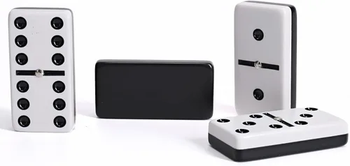 Vista 10 de WE Games Dominó doble de 6 tonos en blanco y negro con spinners, tamaño ideal, estuche de estilo vintage, juegos de mesa familiares y adultos